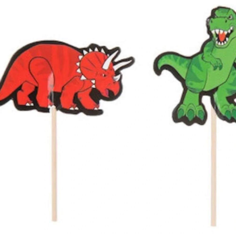 24 Dinosaur Cupcake Toppers Picks T-Rex Triceratops Birthday Party Supplies